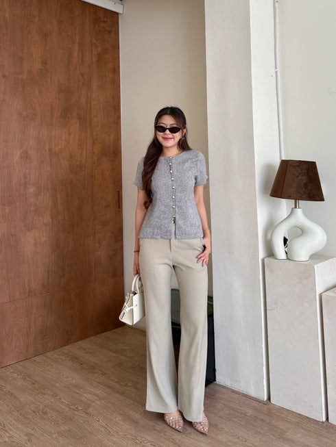Women Elegant Tweed Tops With Pants Sets